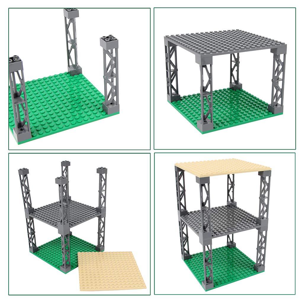 INIBUD Classic Compatible 16x16mm Baseplate with Set of 3 Boards and 8 Posts Blocks, Double-Sided, Posts,