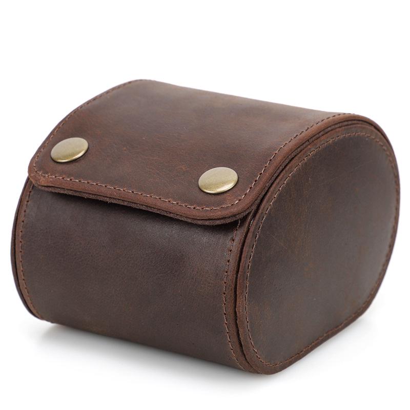 

Retro Crazy Horse Cowhide Shockproof Watch Box for Single Mechanical Wristwatch