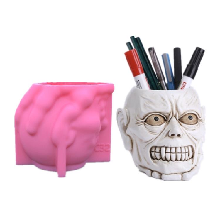 

3D Skull Flowerpot Pen Holder Mould Epoxy Plaster Mold Making Candle Jewelry 1