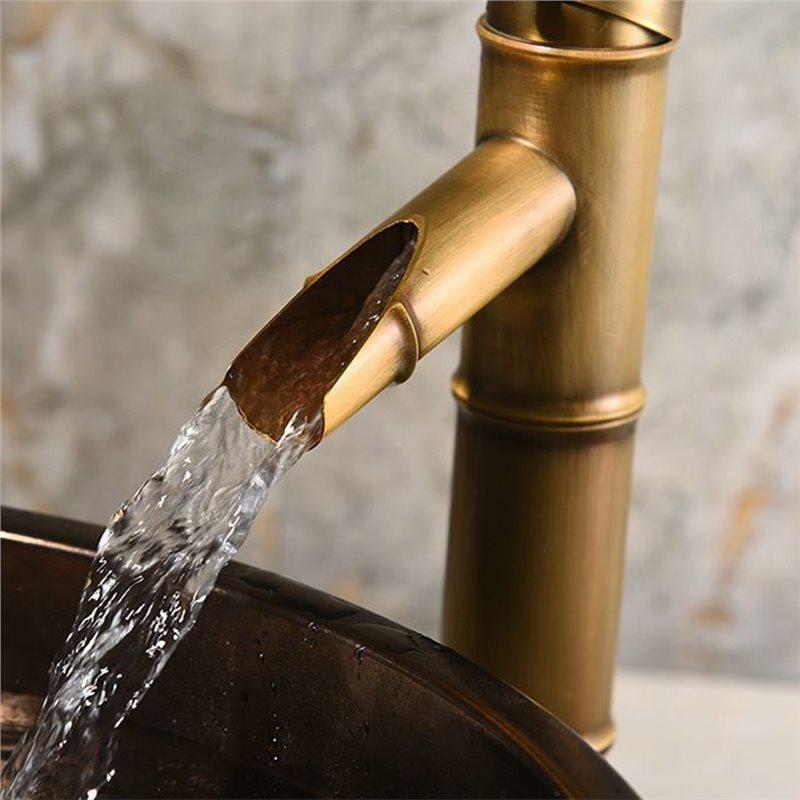 A84E-Luxury Brass Bathroom Faucet Basin Faucets Tall Bamboo Hot Cold Water Tap With Two Pipes Kitchen Outdoor Garden WC Taps