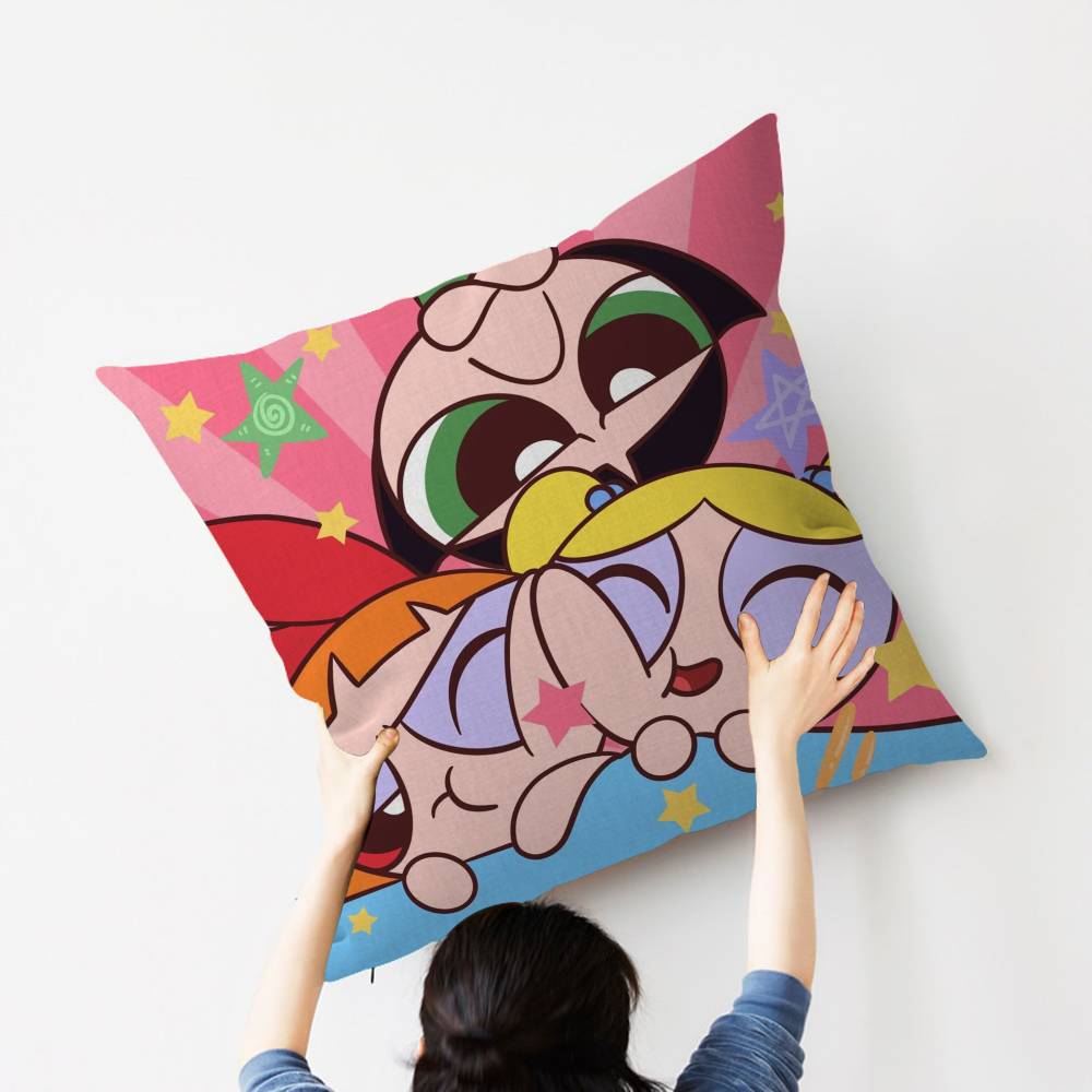 Kawaii P-Powerpuff Anime G-Girls Pillow Cover Sofa Cushion Cover Home Room Decoration Children Gift