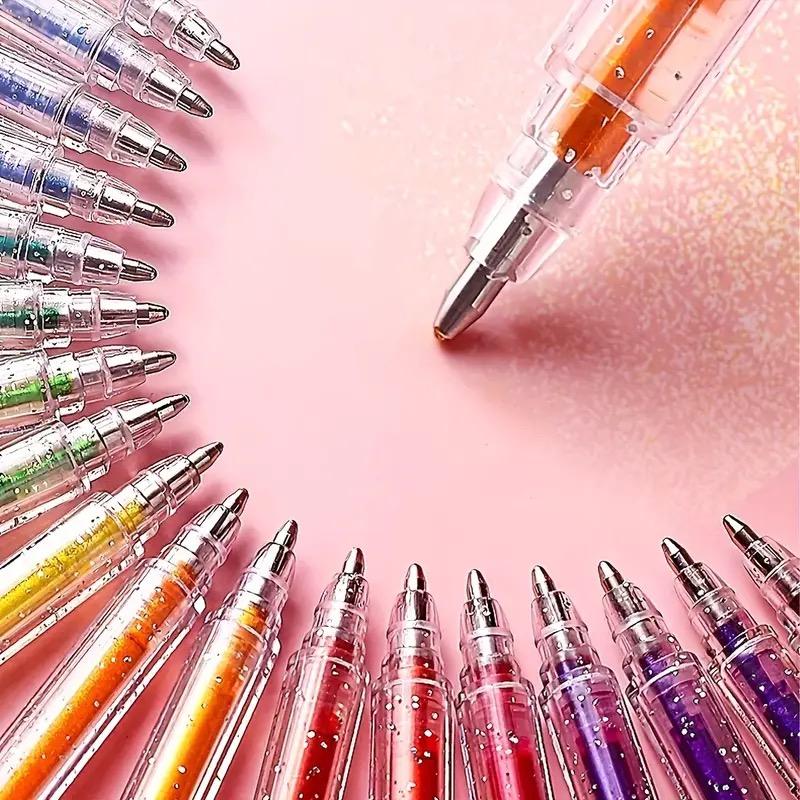 60PCS Glitter Gel Pens Set, Water-Resistant Plastic Rollerball Pens - Ideal for Cardstock, Journals, Drawing, Marking, Coloring