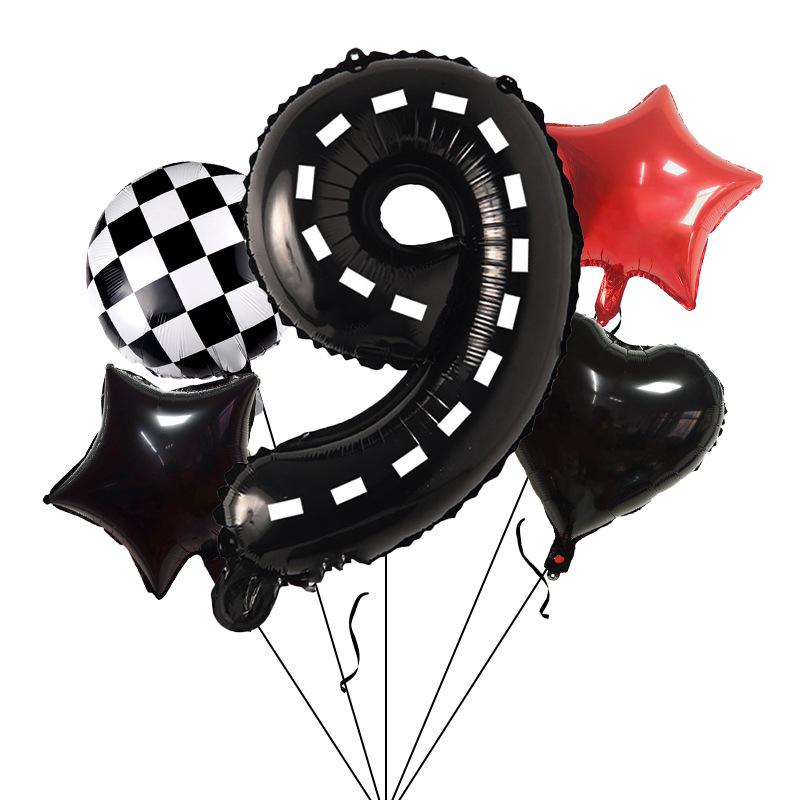 

Racing theme balloon bundle black textured aluminum film digital birthday set venue background arrangement 7Pcs racing digital set 9