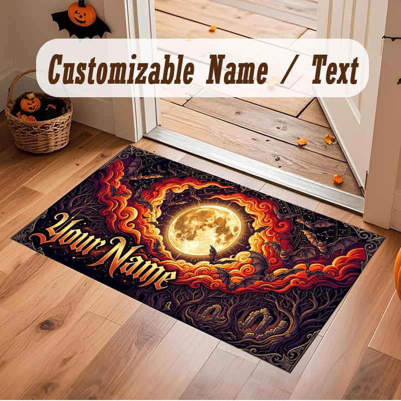 Space Cosmic Theme Crystal Velvet Floor Rug Personalized Custom Name Text Warm Carpet Home Decoration