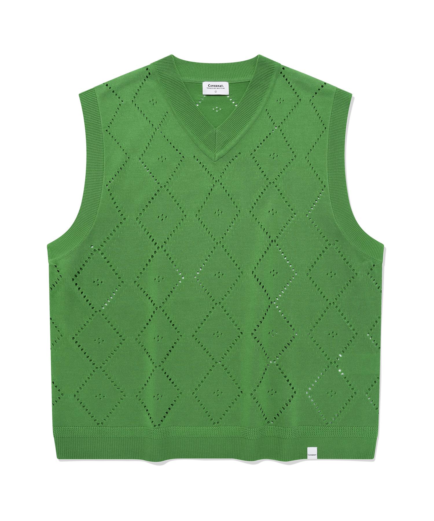 Covernat Argyle Scallop Knit Vest Sour Apple Sour Apple/L