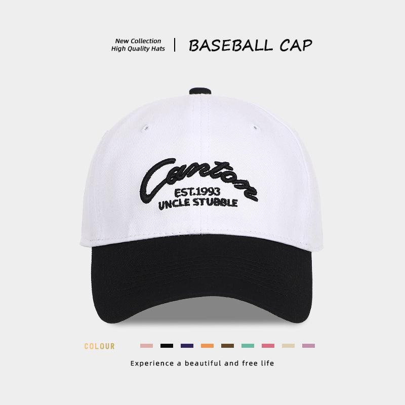 Retro color matching embroidery baseball hat men and women deep top big head circumference showing face small versatile sunshade sun protection cap
