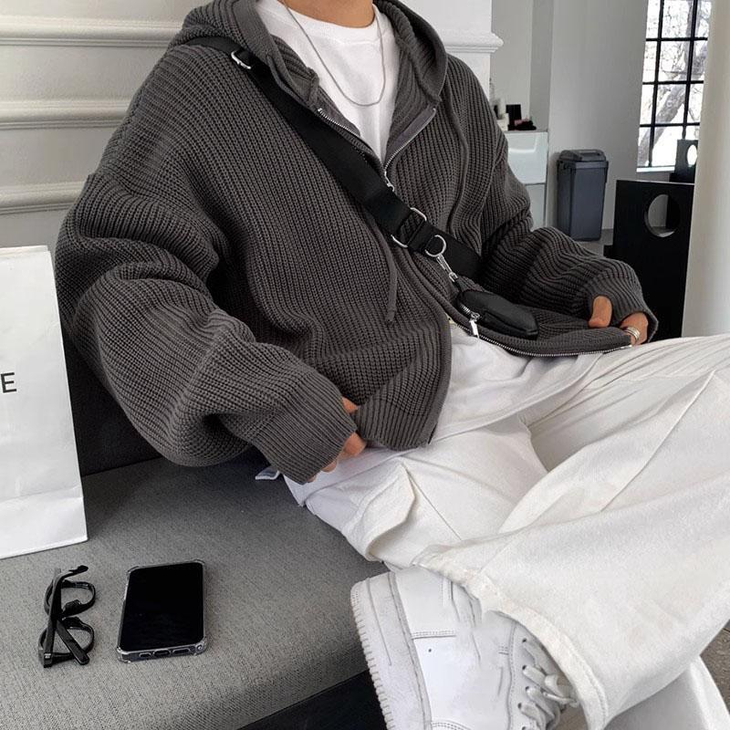 

Весенне-осенняя мужская повседневная свободная утолщенная трикотажная куртка-кардиган M серый