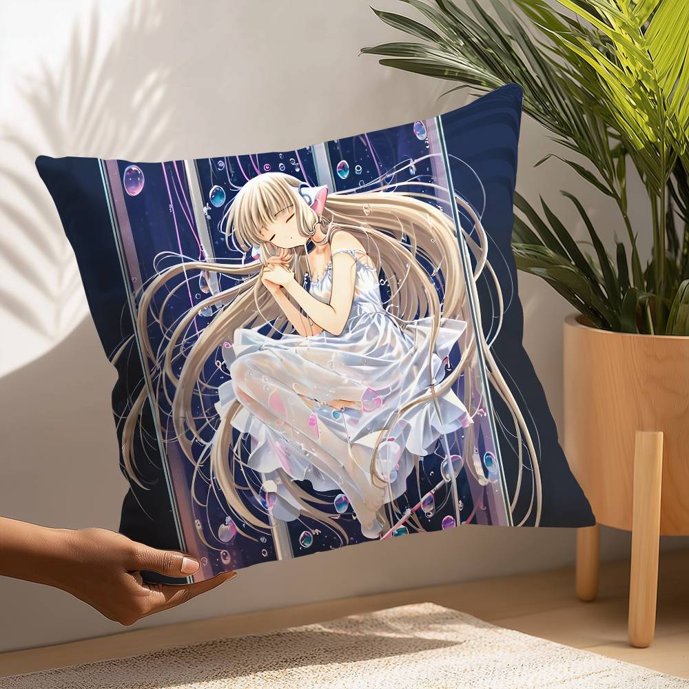 C- Chobits canvas Söt Anime Kuddfodral Plyschtyg Mjukt Kuddfodral Dubbelsidigt Tryck Kuddfodral Hushållspresenter