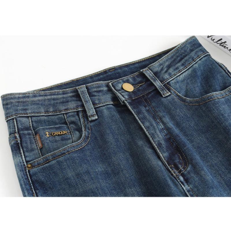 Retro Narrow Edition Wide Leg Jeans Autumn Winter High-waisted Slimming Straight Leg Jeans Stretch Embroidered Jeans