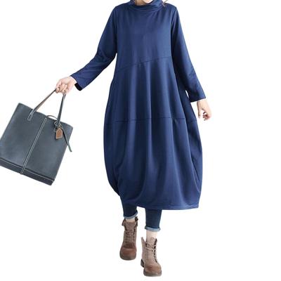 H2four Dámske dlhé šaty s dlhým rukávom a tunika, voľný a kontrastný dizajn na každodenné nosenie v zime, s vreckami, stojacím golierom, štýl,