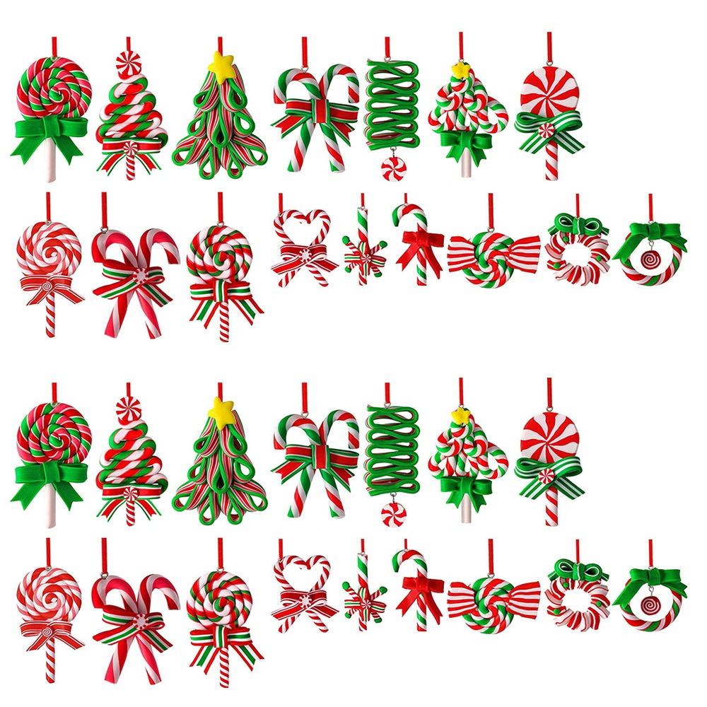16/32Pcs Colorful Candy Cane Wooden Pendant Candy Cane Hanging Decoration  Xmas Party Supplies