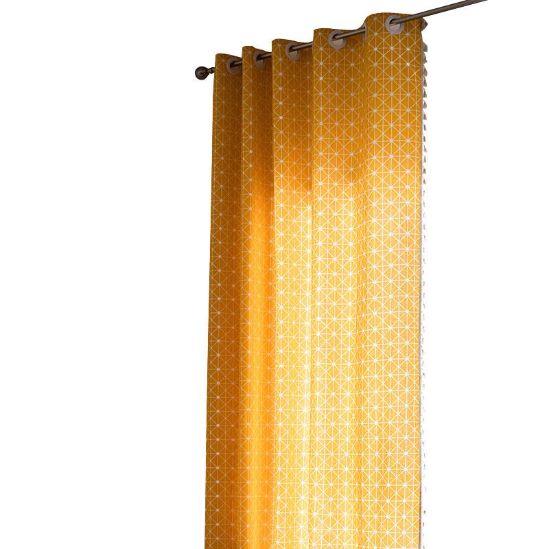 Jingga Semi-Blackout Yellow Geometric Tassel Rod Pocket Curtain