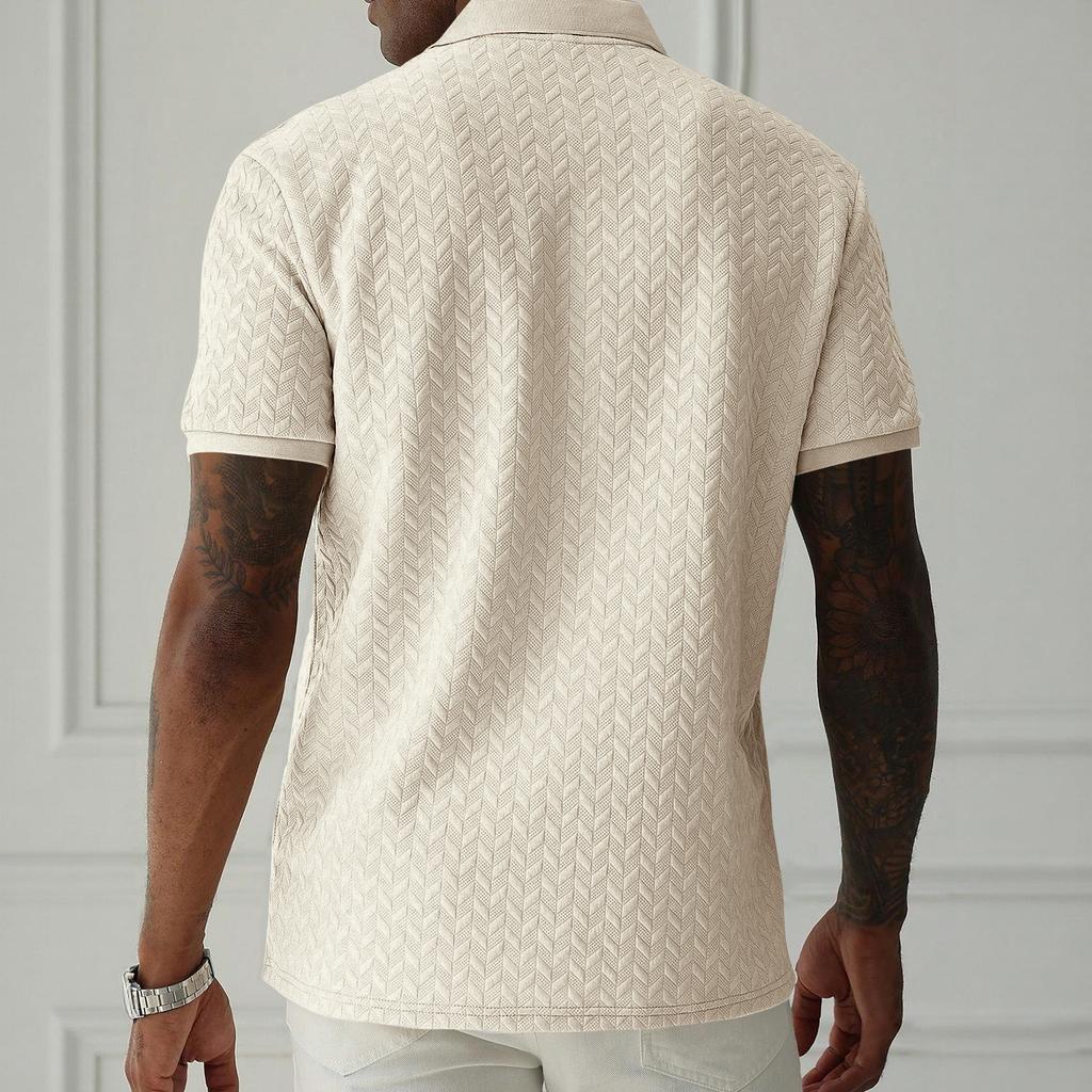 Men’s Polo Shirt Short Sleeve Business Casual Collared Knit Top with Button Placket for Summer Comfort