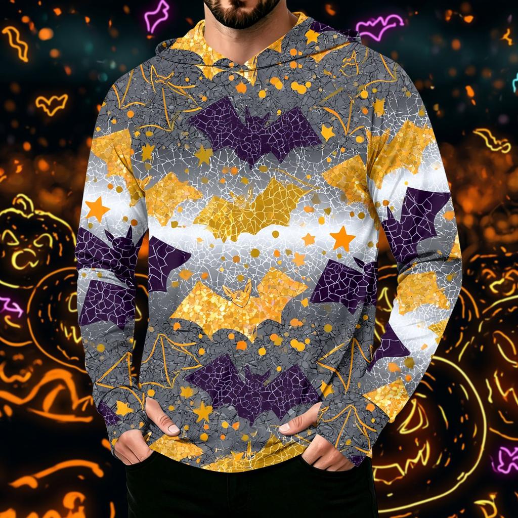 Men's Long Sleeve Hoodie Sun Shirt with Halloween Print