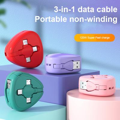 120W 6A 3-in-1 Superschnelllade-Datenkabel Tragbares Einziehbares USB Micro Type-C Kabel Für iPhone Xiaomi Samsung