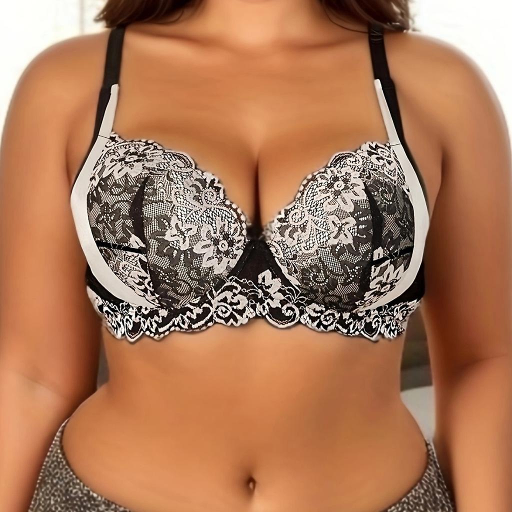 Sexy krajková kontrastní barva masážní košíček s kosticí podprsenka čistá touha velká velikost push-up spodní prádlo