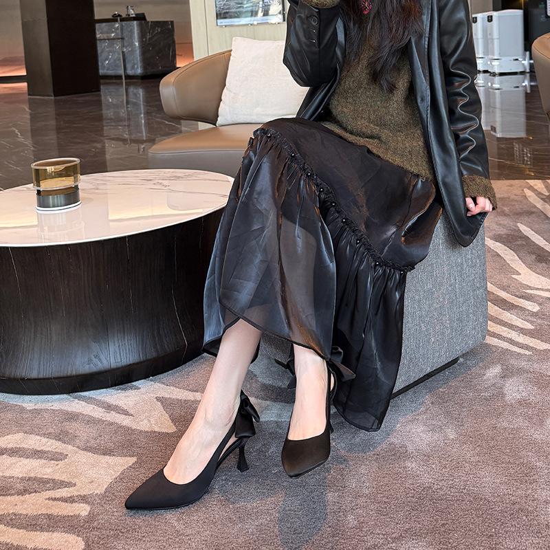 Pointed Stiletto High Heels Spring New Products Bow Single Shoes Wide Feet Fat Feet Women's Shoes