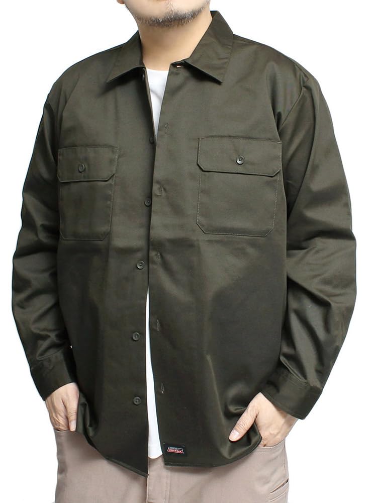 

GENUINE DICKIES Men s Long Sleeve Twill Hickory Work Shirt, Size 4L, Khaki (46)