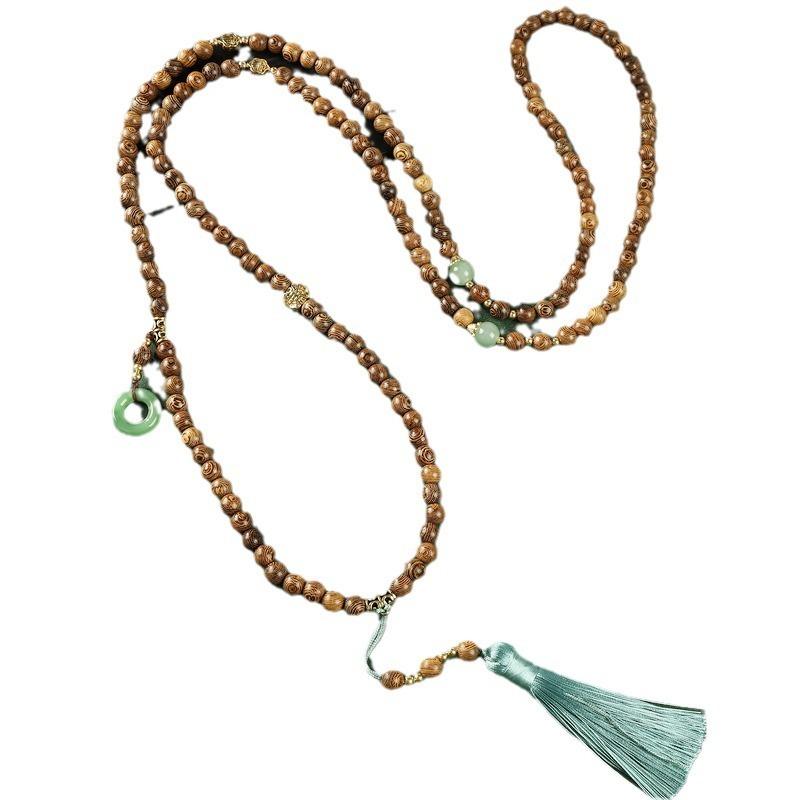 Original crossbody chain Yabai Buddha bead fringed necklace retro sweater chain back chain cheongsam accessories