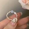 Chic Adjustable Open Ring With Flower Design And Lustrous Pearls For Women Fashion