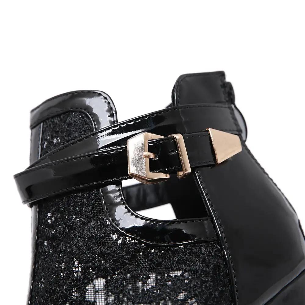 Fashion Fish Mouth Waterproof Platform High-heeled Sandals Mesh Breathable Zipper Buckle Metal Women's Shoes Nightclub