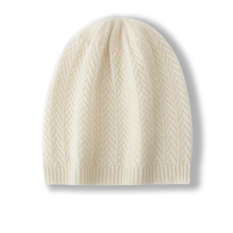Women 100% Pure Cashmere Solid Color Beanie Hat  Knit Pattern Winter Warm Soft Slouchy Skullies Cap Cold Weather Accessory