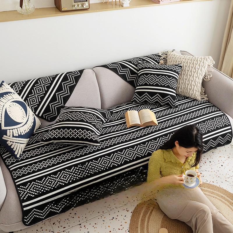 Retro Cotton and Linen Sofa Cushion Nordic Summer Universal Cushion Sofa Cover Backrest Towel
