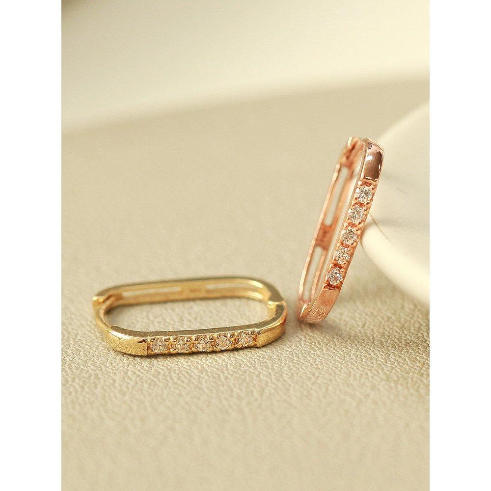 14K Slim Square Cubic Innerconts One-Touch Ring Earrings