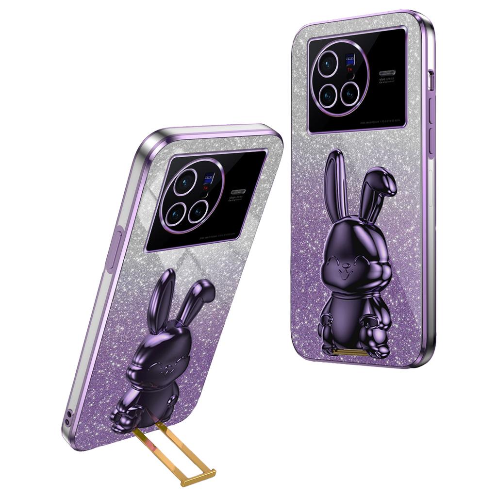 For vivo X80 5G Case Glitter Powder PC+TPU Phone Cover with Pull-out Kickstand