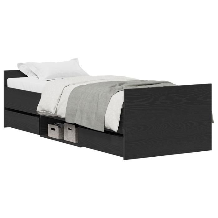 Lit vidaXL sans matelas Noir Chêne 75x190 cm Bois d'ingénierie 3329308