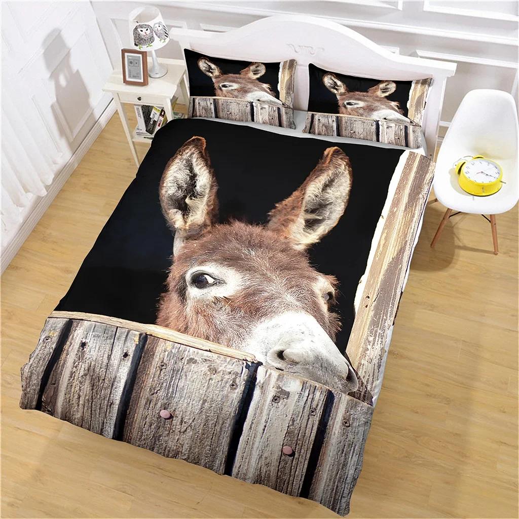 Donkey Duvet Cover King Queen Funny Cartoon Animal Printed Bedding Set For Kids Teens Adults Cute Farm Animals Soft Quilt Cover