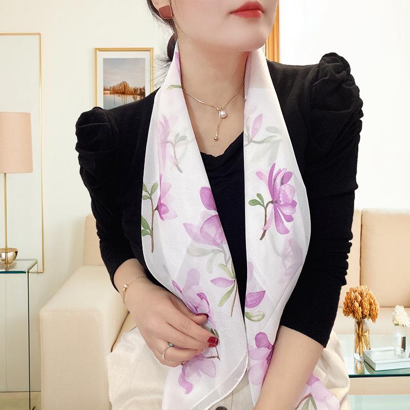 Large 95cm Square Korean Silk Chiffon Scarf for Women - Printed Neck or Head Scarf