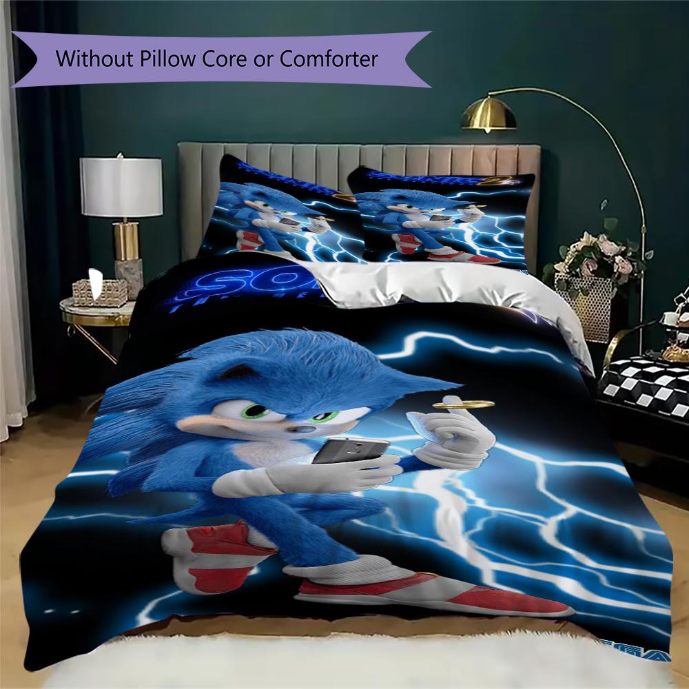 Neon City Sonic Threepiece Set Without Core 1 Duvet Cover 2 Pillowcase Without Core Bedding Set Christmas Birthday Gift