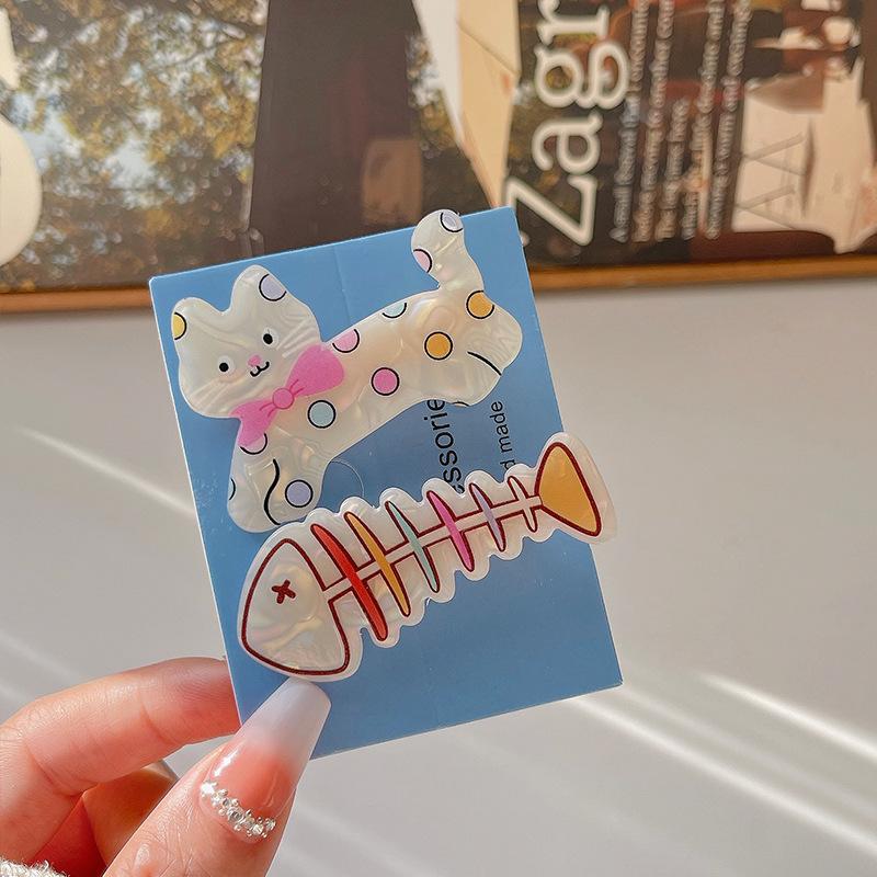 

Cute Cartoon Cat Dog Hair Clip Set, Fashionable Bone Fish Shape Bangs Barrettes for Women, Non-Slip Hair Accessories Gift
