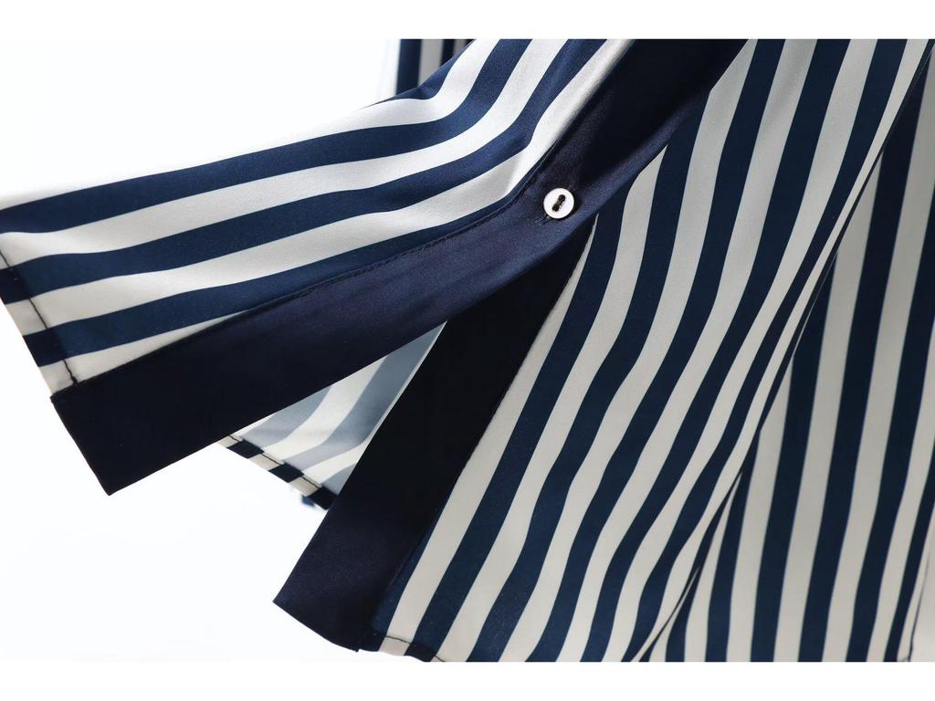 2024 Summer Women's Casual Striped Midi Belt Shirt Dress