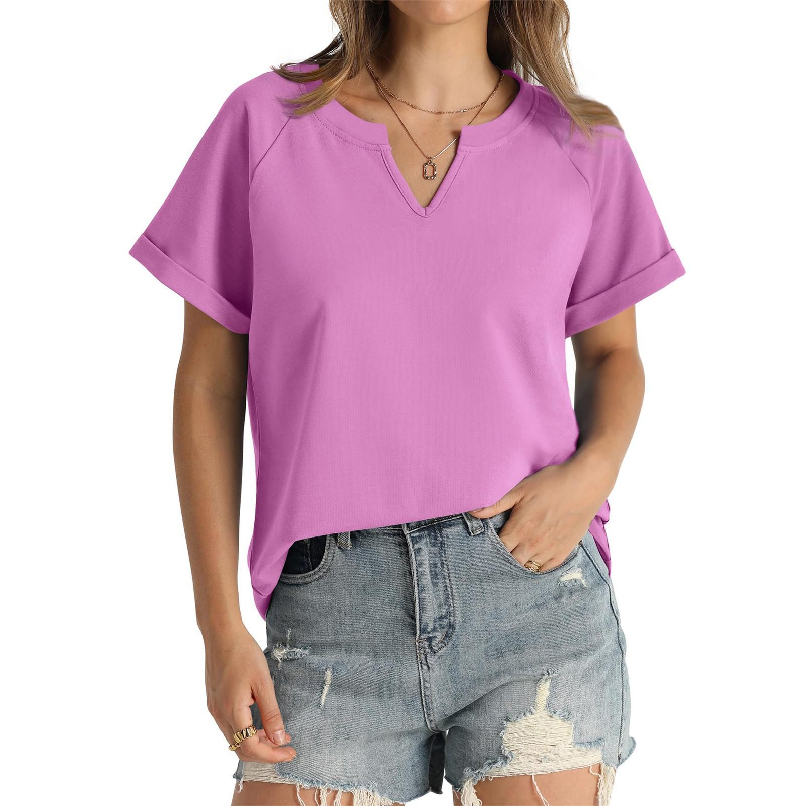 Women s Summer Shirt Fashion Loose Casual Color V-neck Top XXL