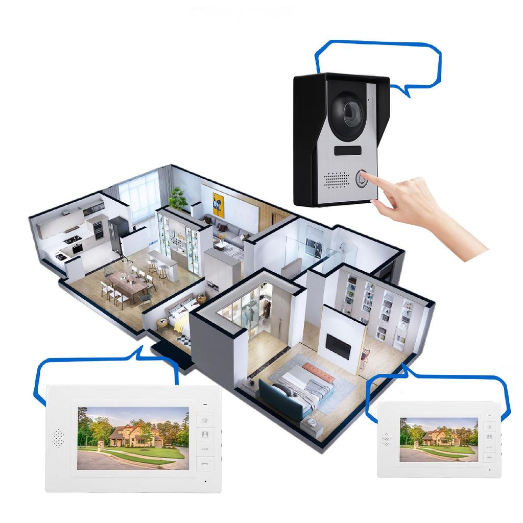 Video Doorbell 2 Pcs 7in TFT Screen Hands Free Call Monitor Night Vision Outdoor Camera Video