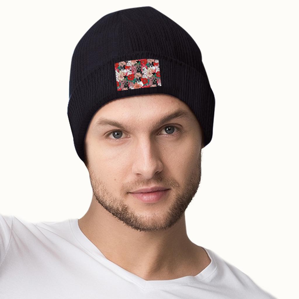 Flowers French Bulldog Knit Hat Beanie Winter Hats Warm Acrylic  Street  Caps Unisex Women