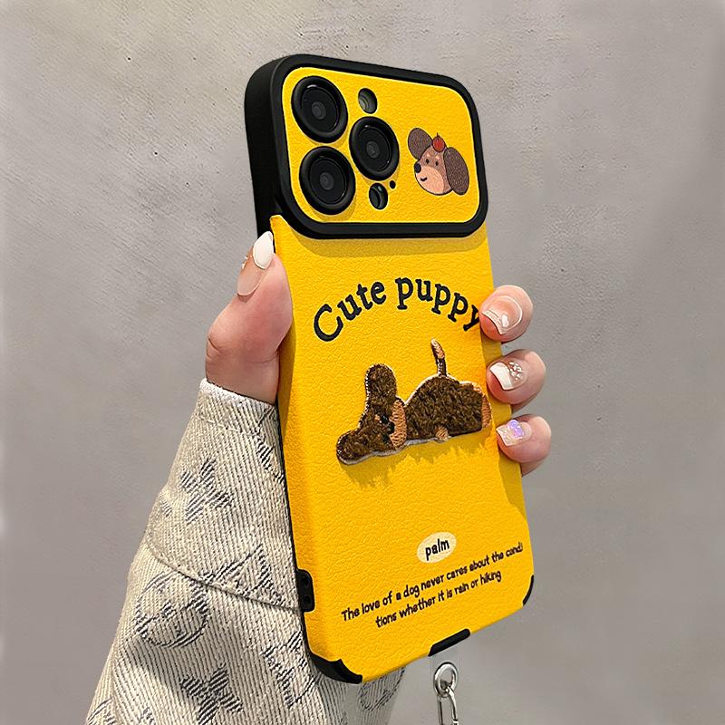 Embroidered puppy lanyard for Apple 17 series mobile phone case iphone15promax new 16 silicone sheepskin
