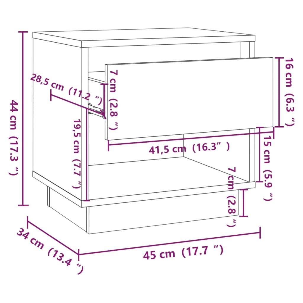 Nightstand White 45 x 34 x 44 cm Engineered Wood