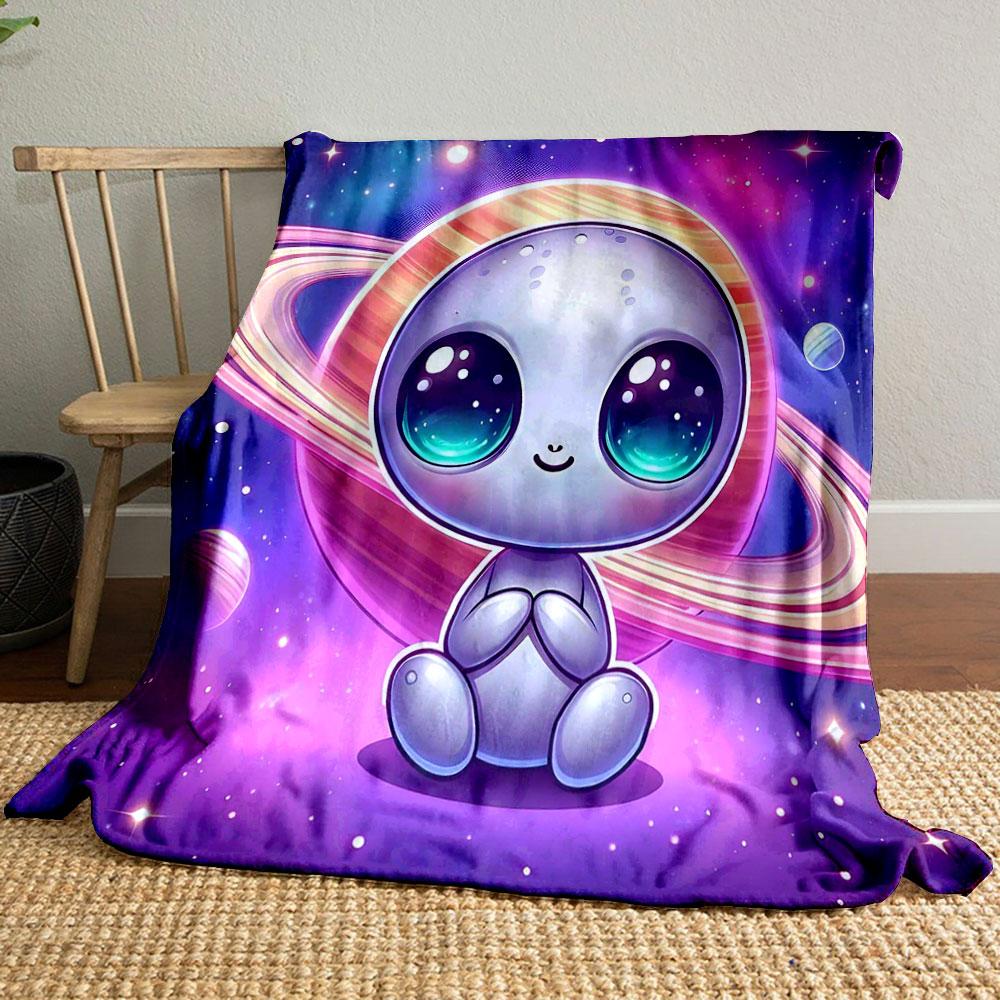 Cute Alien with Saturn Background Print Blanket Soft and Cozy Perfect for the Living Room Bed Sofa or a Nap,gift