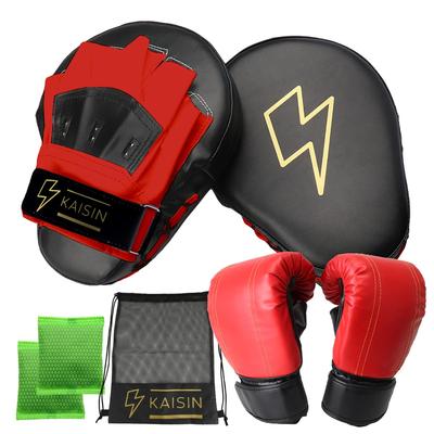 KAISIN Boxing Gloves and Mitts Set with Storage Bag [Supervised by an Active Kickboxer] (Red X Black Mitts & Gloves Set)