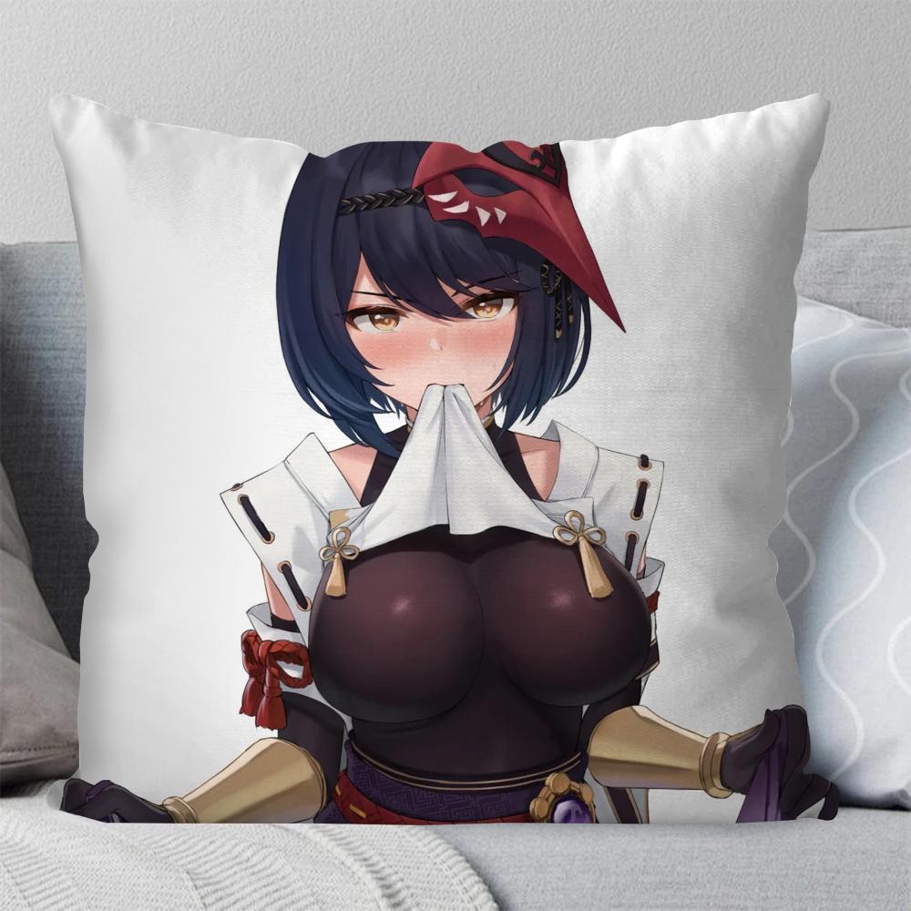 Kujo Sara Animation G-Genshin I-Impact Pillow Case Square Pillow Bedroom Sofa Leisure Comfort Living Room Home Decoration 40X40