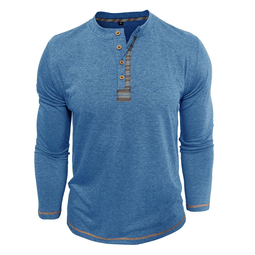 Herren Henley Kragen Langarm T-Shirts Einfarbig Frühling Herbst Freizeit T-Shirt Herren