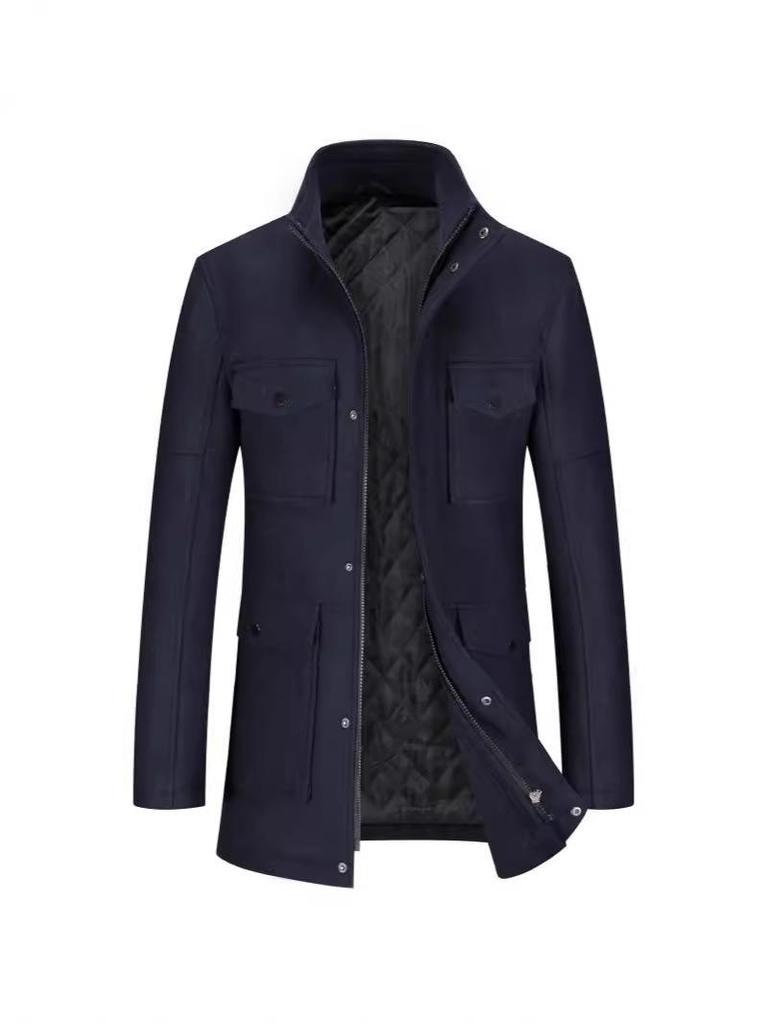 Men's Double-Layer Collar Wool Coat - Autumn/Winter European Size Business Outerwear