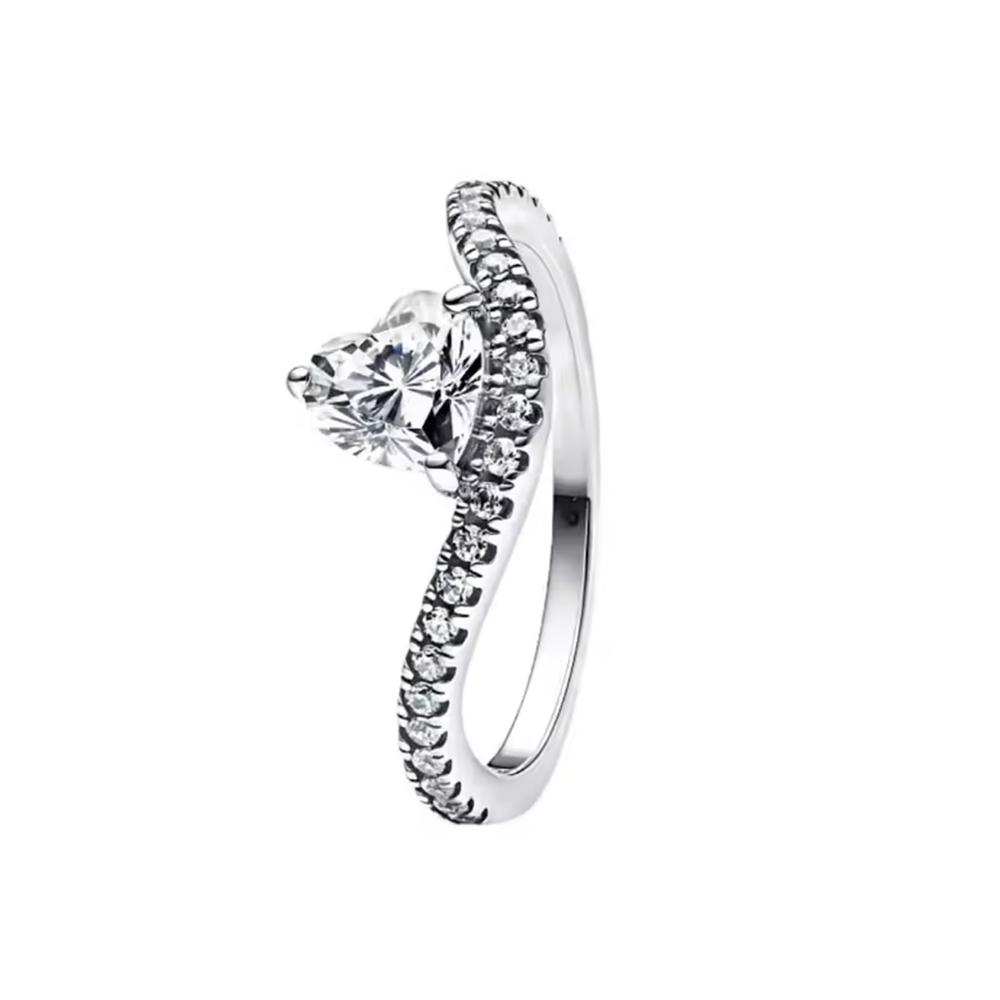 Hot Sale 925 Silver Trinkets Rings Zircon Quadrate Double Heart for Women Original Silver 925 Valentine's Day Ring Jewelry Gift