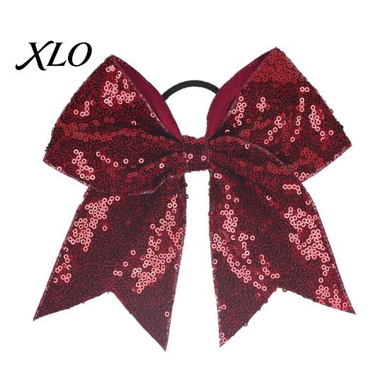 Stage Costume Accessories Sequins Hair Bows, Elastic Tie, Large Cheerleading Shiny Bows for Girls Band Ponytail Holder, Glitter Scrunchies Women Teens