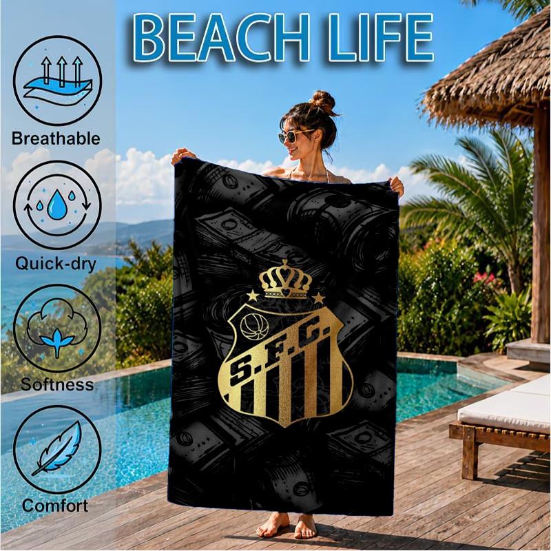 Fc Crest Design Printed Microfiber Beach Towel, Soft And Absorbent, Quick-Dry, Ideal for Summer Travel, Beach Essential, Swimming Pool