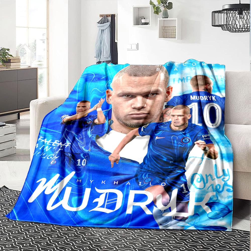 Mudryk Chelsea Football Star Print Fleece Blanket Soft Warm Throw Blanket Sofa Couch Bed Home Decor For Soccer Fans