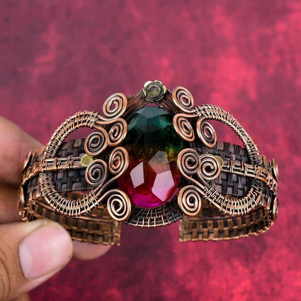 Brățară multiplă din turmalină fațetată bracelet manșetă reglabil înfășurat cu sârmă de cupru bijuterii cu pietre prețioase brățară handmade bijuterii din cupru cadouri pentru soție
